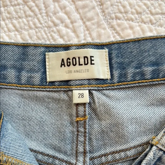 Agolde Parker Light Blue Distressed Jean Shorts Size 28 - Picture 4 of 6